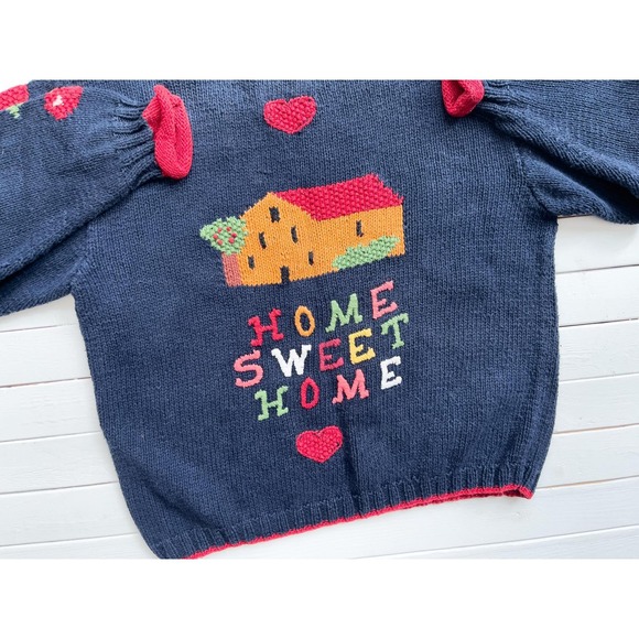 vtg Heirlooms navy blue turtleneck Americana farm country hand knit‎ sweater - Picture 5 of 6